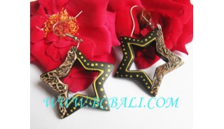 Wooden Painting Earrings Star Design